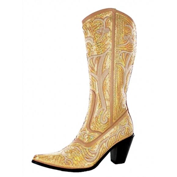 NEW HELEN'S HEART tall sequin boots in gold - Picture 1 of 5